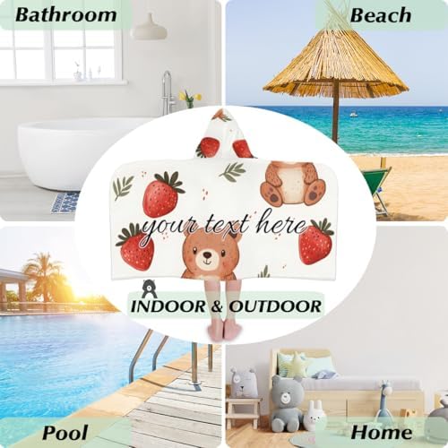 Personalized Cute Bear Beach Towel for Kids Custom Name Hooded Bath Towel