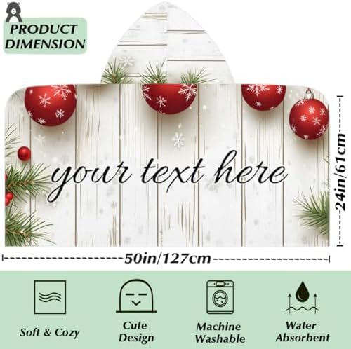 Personalized Kids Hooded Beach Towel with Name Christmas Design