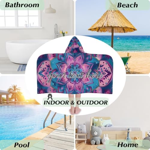 Mandala Purple Flower Personalized Kids Beach Towel with Hood