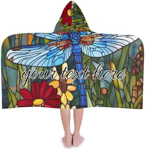Personalized Kids Hooded Beach Towel with Dragonfly Print