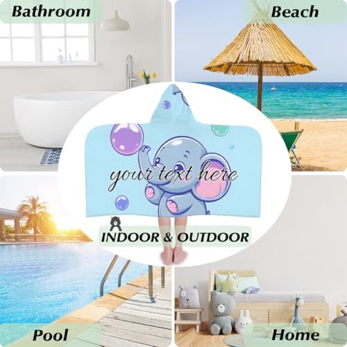 Blue Elephant Personalized Kids Beach Towel with Hood