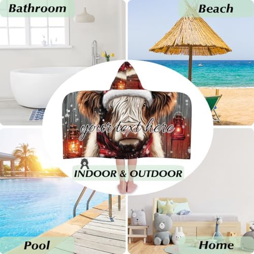 Christmas Cow Personalized Kids Beach Towel Winter Holiday Custom Name Hooded Bath Towel
