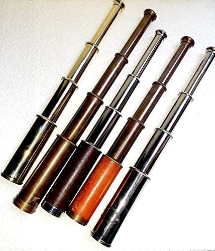 5 Piece Lot Handmade Brass Telescope with Brown Leather Box