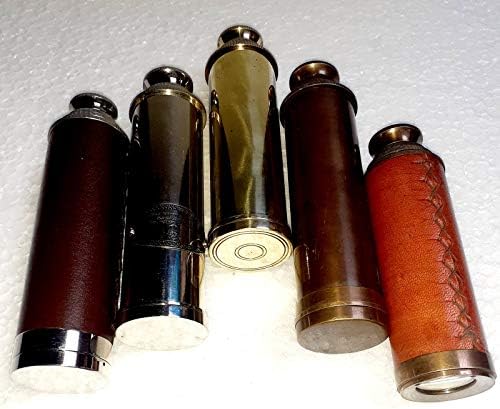5 Piece Lot Handmade Brass Telescope with Brown Leather Box