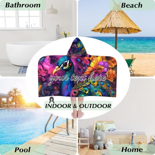 Peacock Personalized Kids Beach Towel for Boys Girls