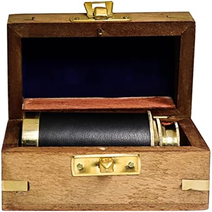 Handheld Brass Telescope with Wooden Box - Pirate Style 6 Inch
