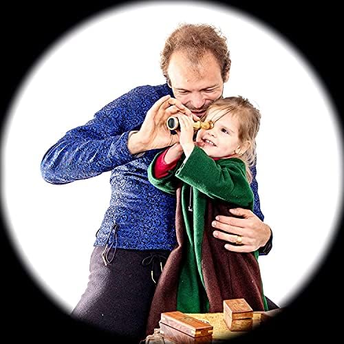 Mini Pirate Spyglass Telescope Brass Collapsible Handheld Telescope with Wooden Box