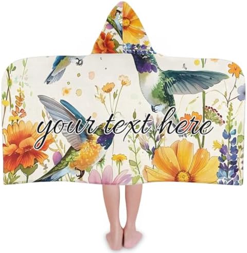Watercolor Hummingbirds Personalized Kids Beach Towel