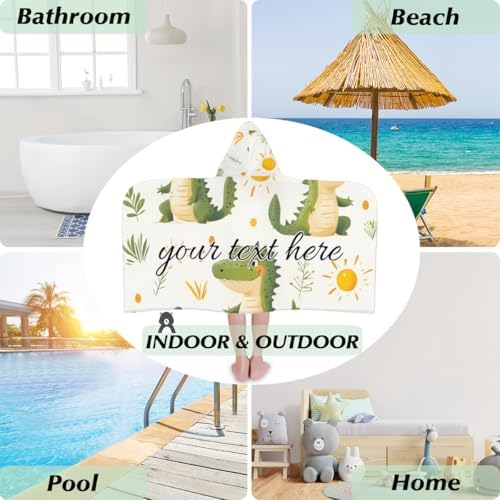Personalized Kids Hooded Beach Towel with Cute Crocodile Design