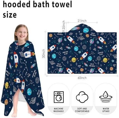 Space Hooded Beach Towel For Kids 30x50