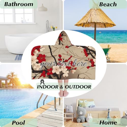 Red Cherry Floral Personalized Kids Beach Towel for Boys Girls
