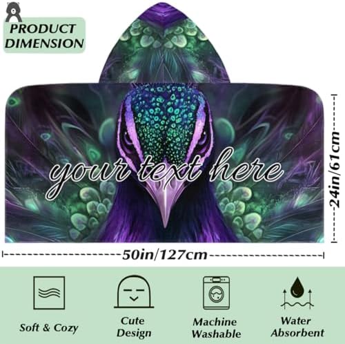 Peacock Personalized Kids Beach Towel with Hood 1