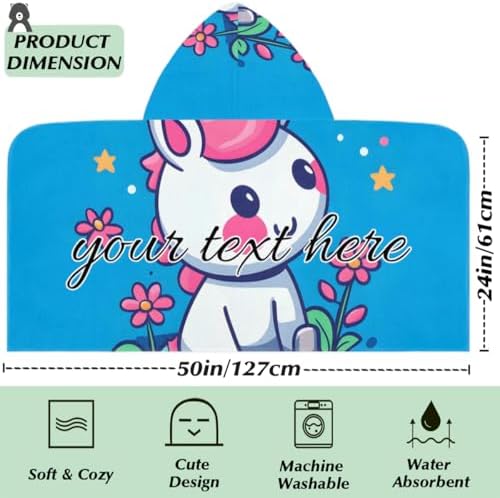 Personalized Unicorn Kids Hooded Beach Towel for Boys Girls
