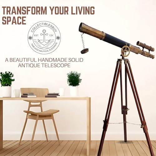 Nautical Double Barrel Brass Telescope with Wooden Tripod