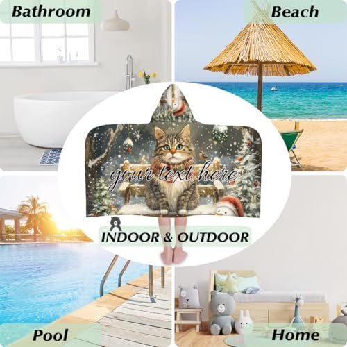 Christmas Cat Personalized Kids Beach Towel for Boys Girls