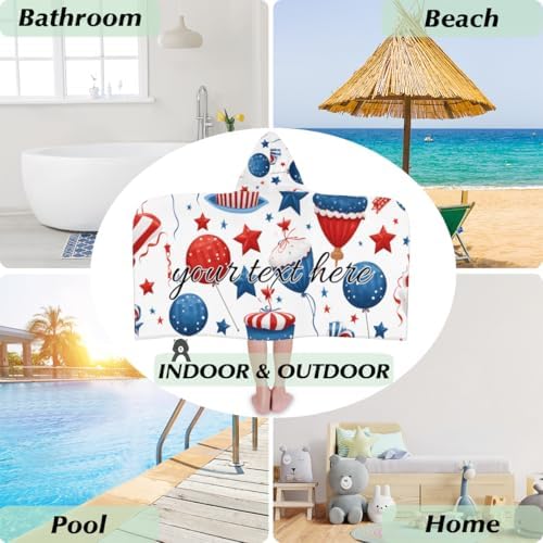 4th of July Personalized Kids Hooded Beach Towel