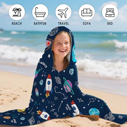Space Hooded Beach Towel For Kids 30x50