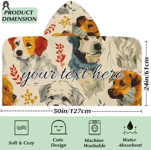 Retro Dogs Leaf Personalized Kids Beach Towel