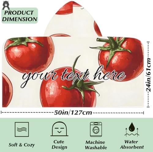 Tomatoes Personalized Kids Hooded Beach Towel for Boys Girls