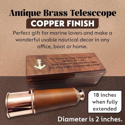 18 Inches Antique Brass Telescope with Engraved Wooden Box