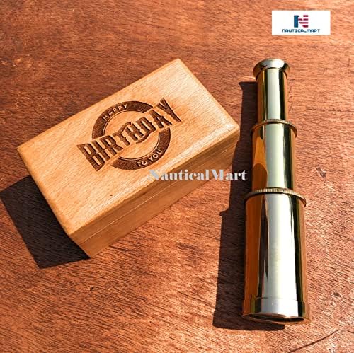 Brass Telescope Pirate Spyglass with Personalized Wooden Box