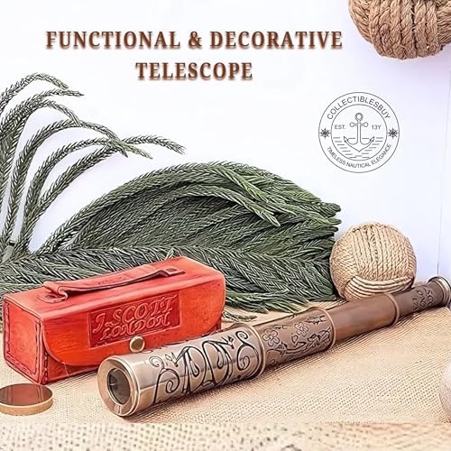 Handmade Retro Brass Telescope with Leather Box